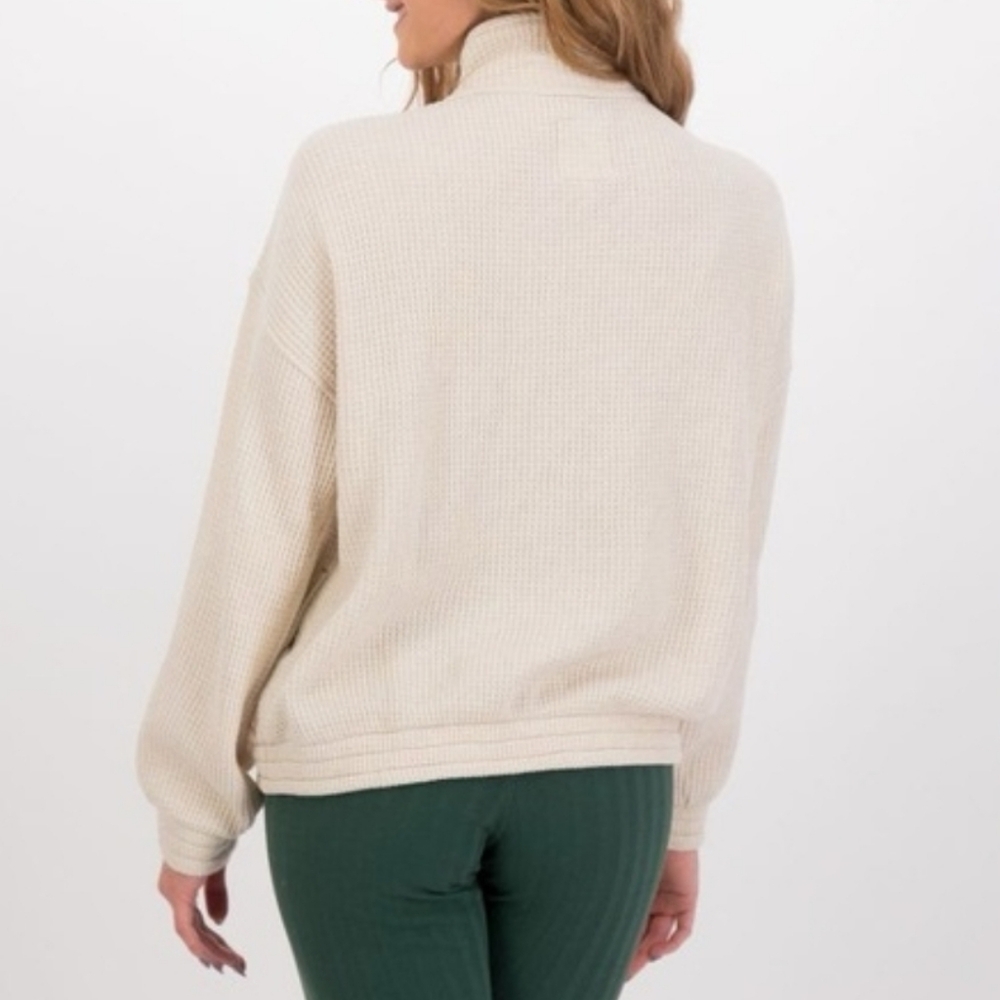 Aerie Waffle Quarter Zip Sweatshirt In Off White - Picture 2 of 8